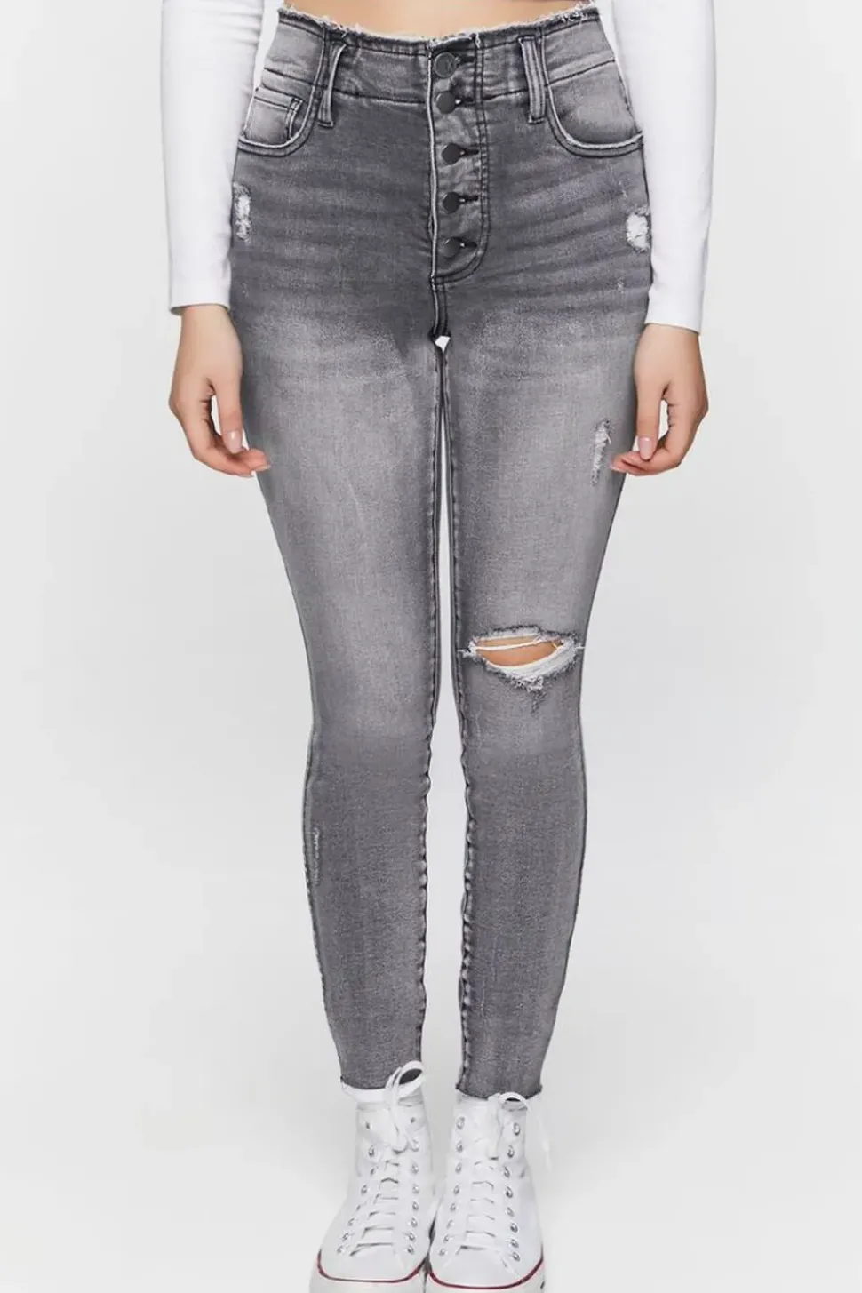 Distressed High-Rise Skinny Jeans
