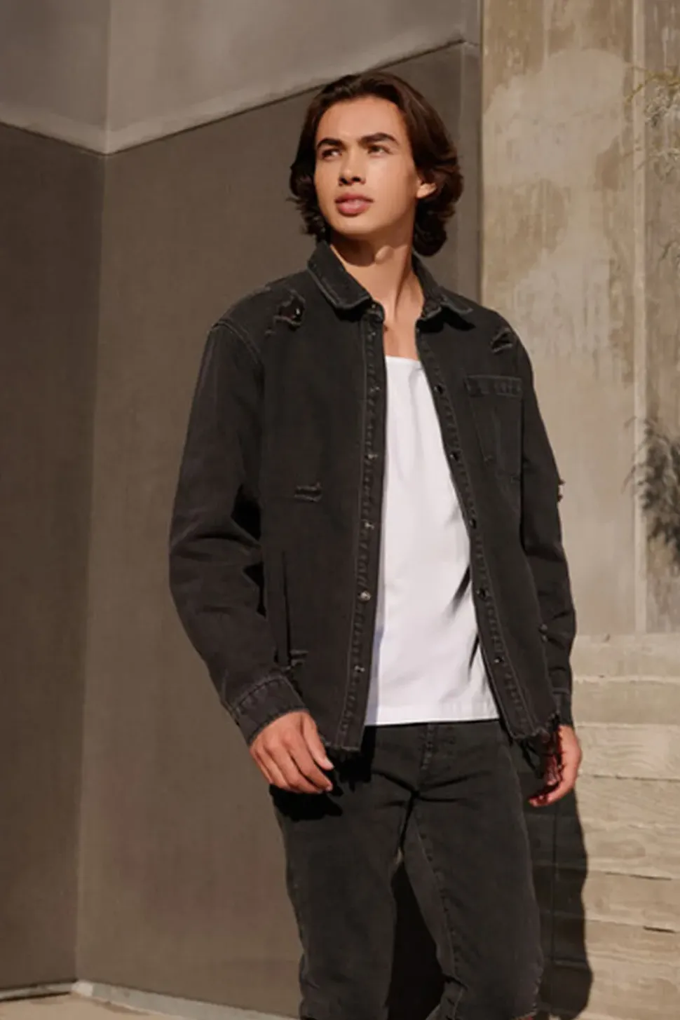 Distressed Long-Sleeve Shirt