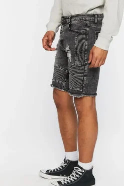 Distressed Moto Denim Shorts
