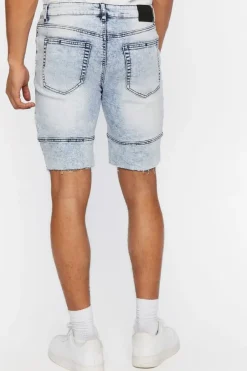 Distressed Moto Denim Shorts