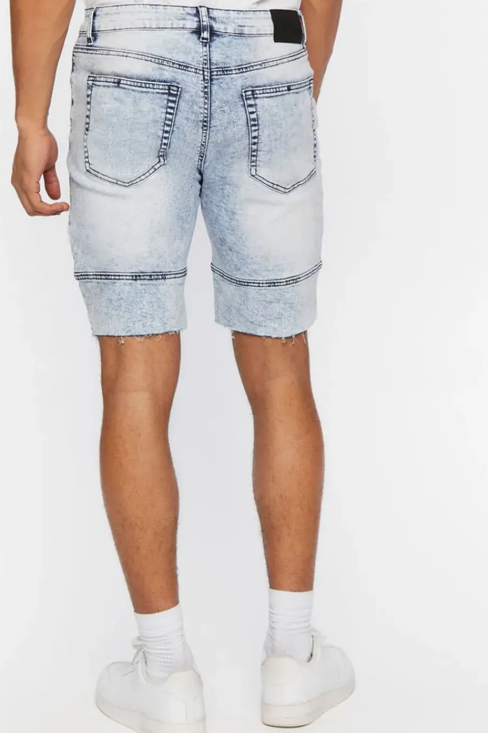 Distressed Moto Denim Shorts
