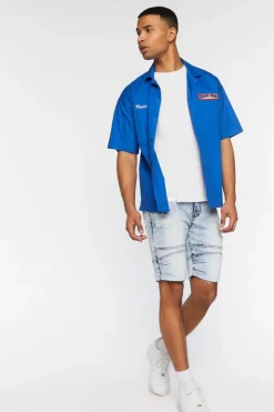 Distressed Moto Denim Shorts
