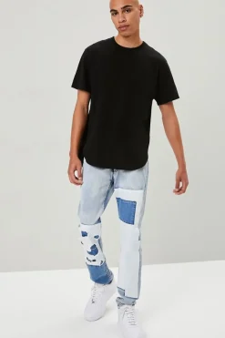 Distressed Patchwork Slim-Fit Jeans