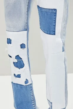 Distressed Patchwork Slim-Fit Jeans