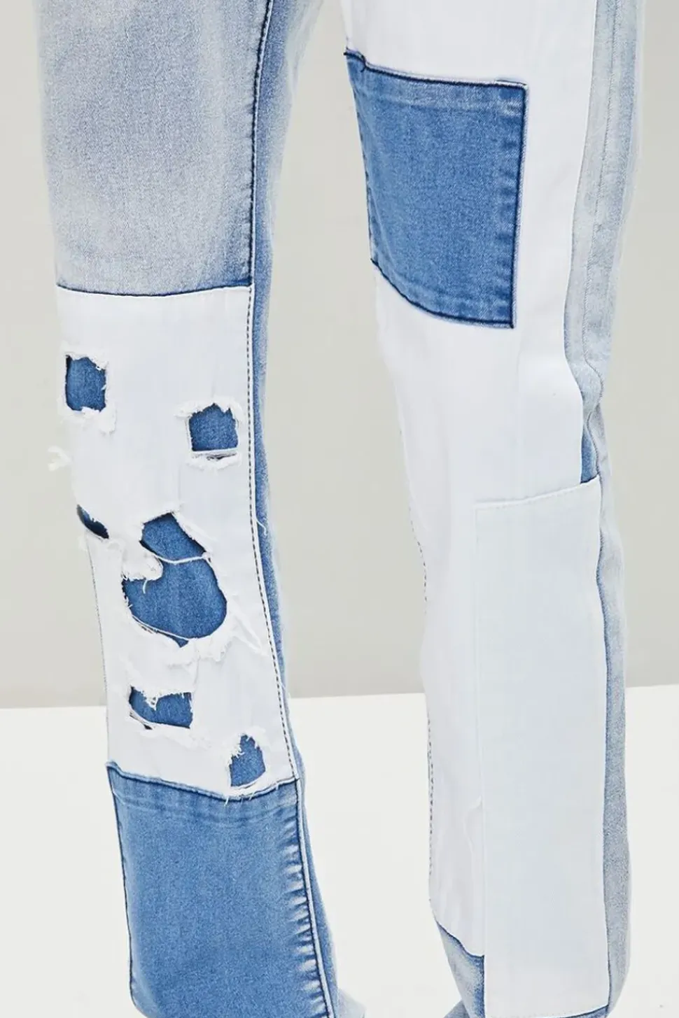 Distressed Patchwork Slim-Fit Jeans