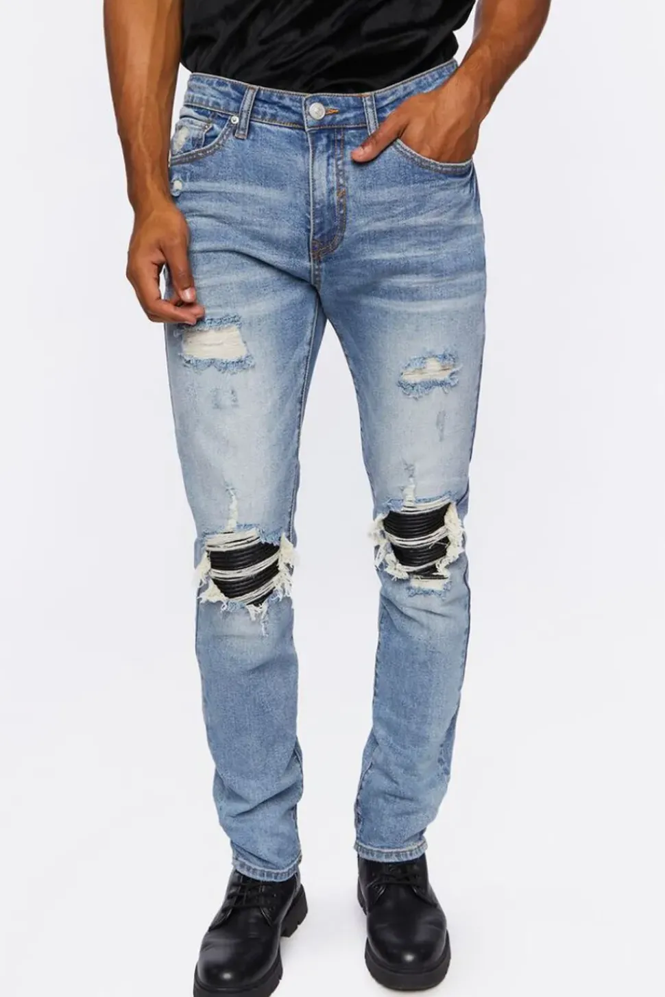 Distressed Slim-Fit Stone Wash Jeans