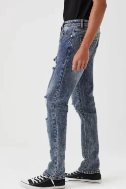 Distressed Slim-Leg Jeans