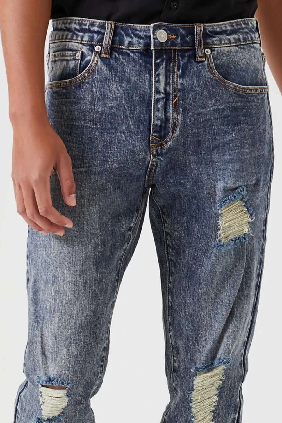 Distressed Slim-Leg Jeans
