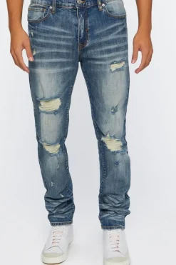 Distressed Stone Wash Slim-Fit Jeans