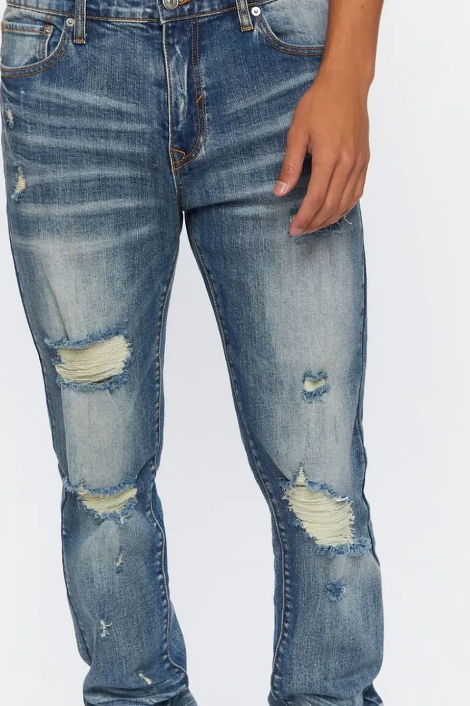 Distressed Stone Wash Slim-Fit Jeans