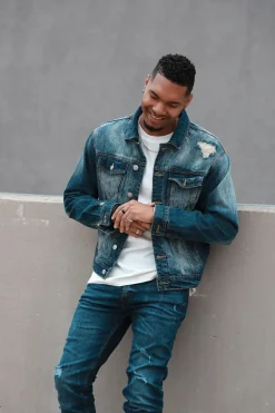 Distressed Stone Wash Trucker Jacket