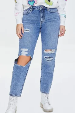 Distressed Straight-Leg Jeans