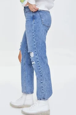 Distressed Straight-Leg Jeans