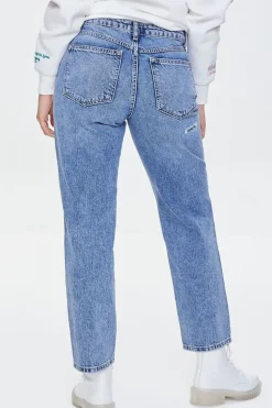 Distressed Straight-Leg Jeans