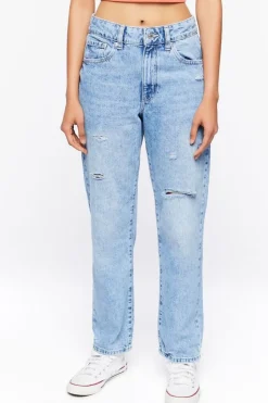 Distressed Straight-Leg Jeans