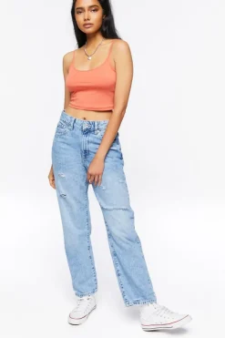 Distressed Straight-Leg Jeans