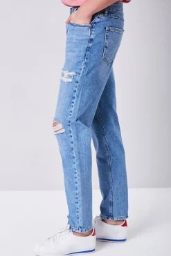 Distressed Straight-Leg Jeans