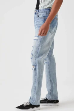 Distressed Straight-Leg Jeans