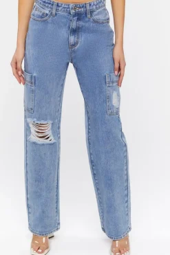 Distressed Straight-Leg Pocket Jeans