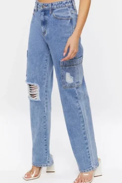 Distressed Straight-Leg Pocket Jeans