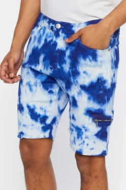 Distressed Tie-Dye Denim Shorts