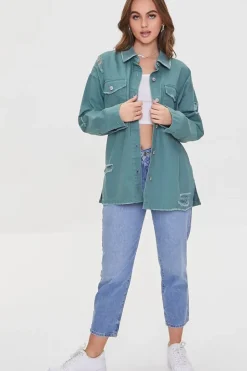Distressed Twill Shacket