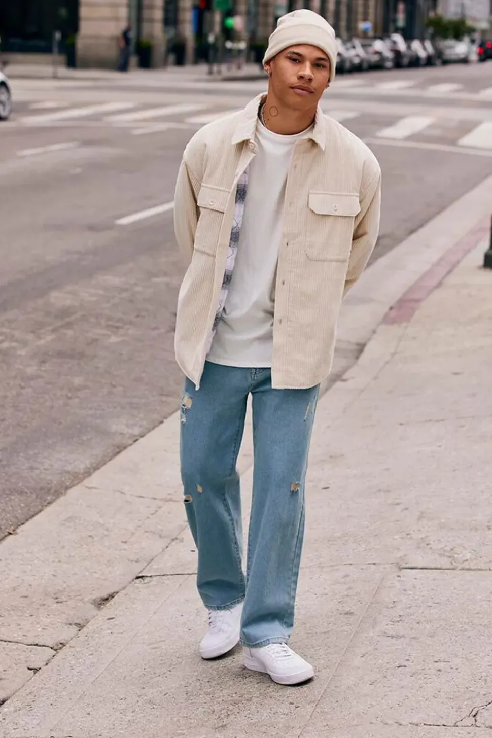 Distressed Wide-Leg Jeans
