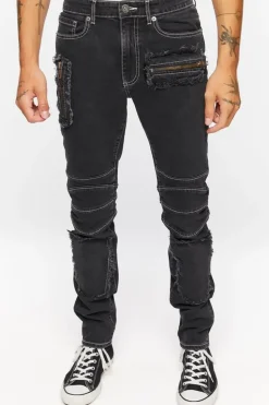 Distressed Zippered Skinny Jeans