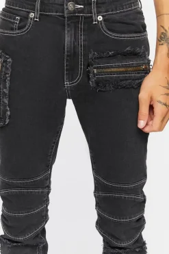 Distressed Zippered Skinny Jeans