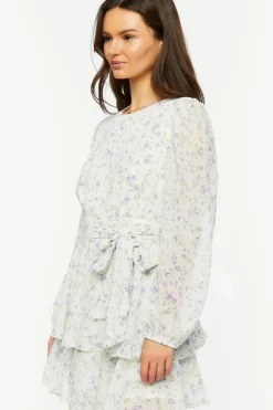 Ditsy Floral Peasant-Sleeve Mini Dress