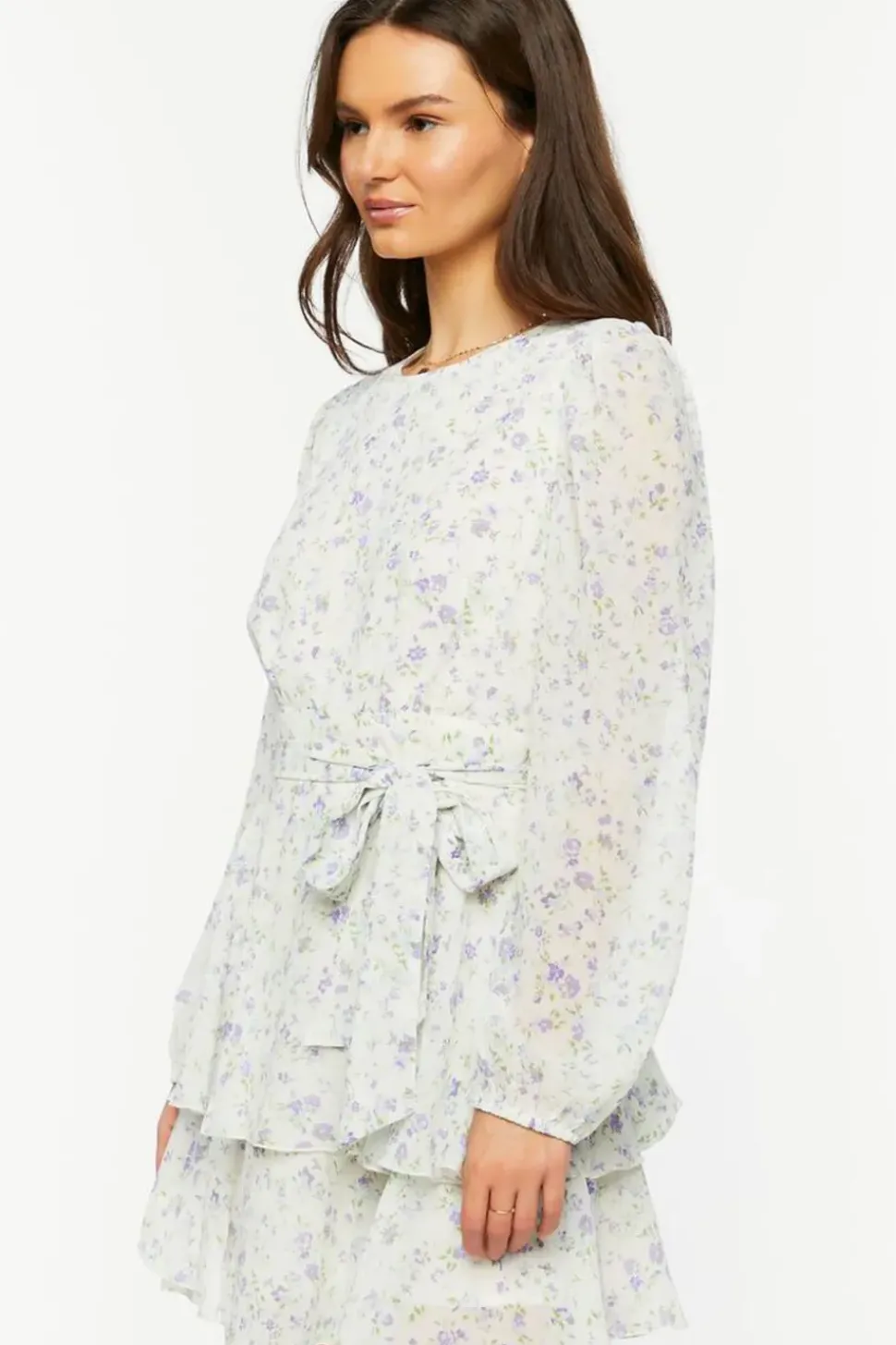Ditsy Floral Peasant-Sleeve Mini Dress