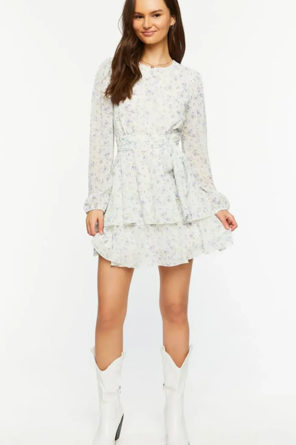 Ditsy Floral Peasant-Sleeve Mini Dress