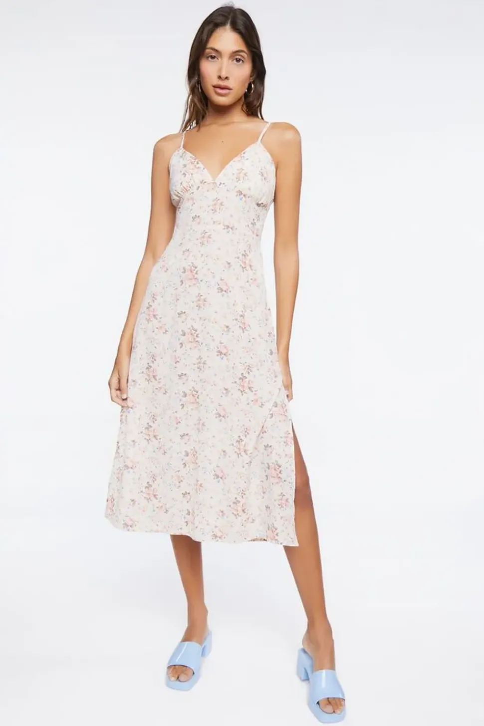Ditsy Floral Print Cutout Midi Dress
