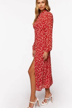 Ditsy Floral Print Open-Back Midi Dress