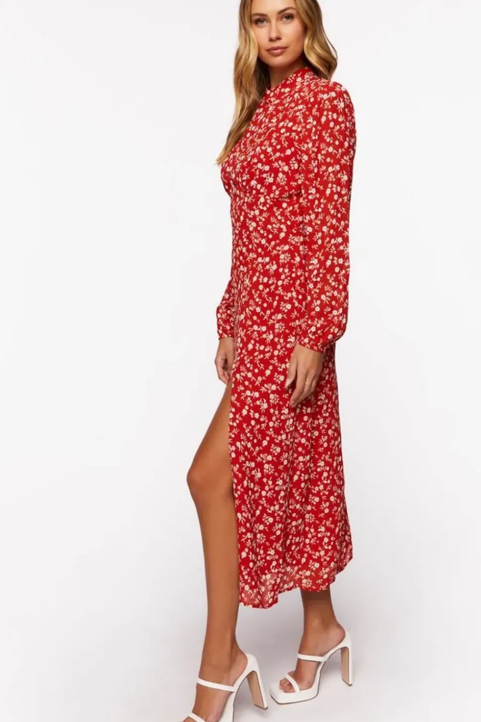 Ditsy Floral Print Open-Back Midi Dress