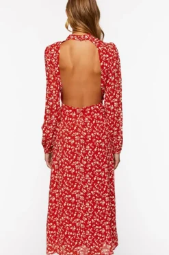 Ditsy Floral Print Open-Back Midi Dress