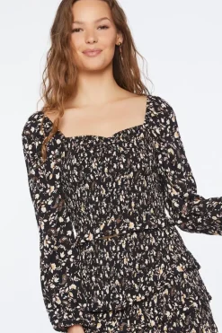 Ditsy Floral Print Smocked Crop Top