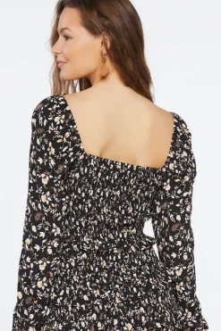 Ditsy Floral Print Smocked Crop Top
