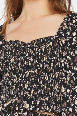 Ditsy Floral Print Smocked Crop Top