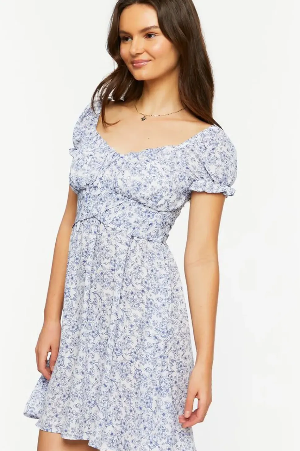 Ditsy Floral Puff-Sleeve Mini Dress