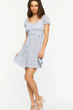 Ditsy Floral Puff-Sleeve Mini Dress