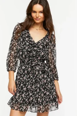 Ditsy Floral Ruffle-Trim Mini Dress