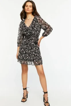 Ditsy Floral Ruffle-Trim Mini Dress