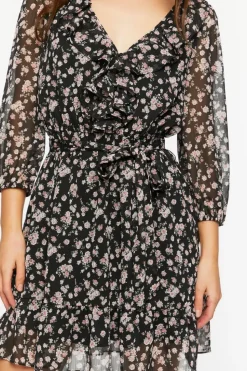 Ditsy Floral Ruffle-Trim Mini Dress