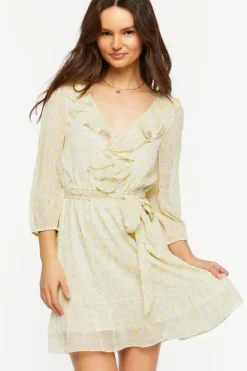 Ditsy Floral Ruffle-Trim Mini Dress