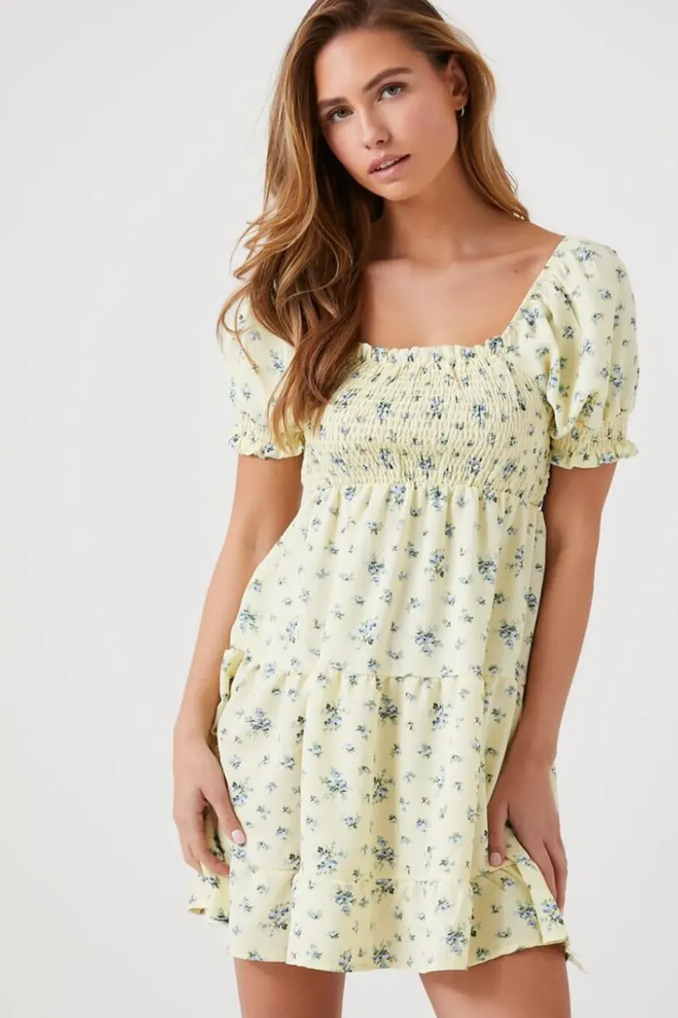 Ditsy Floral Smocked Babydoll Dress