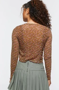 Ditsy Floral Tie-Front Mesh Top