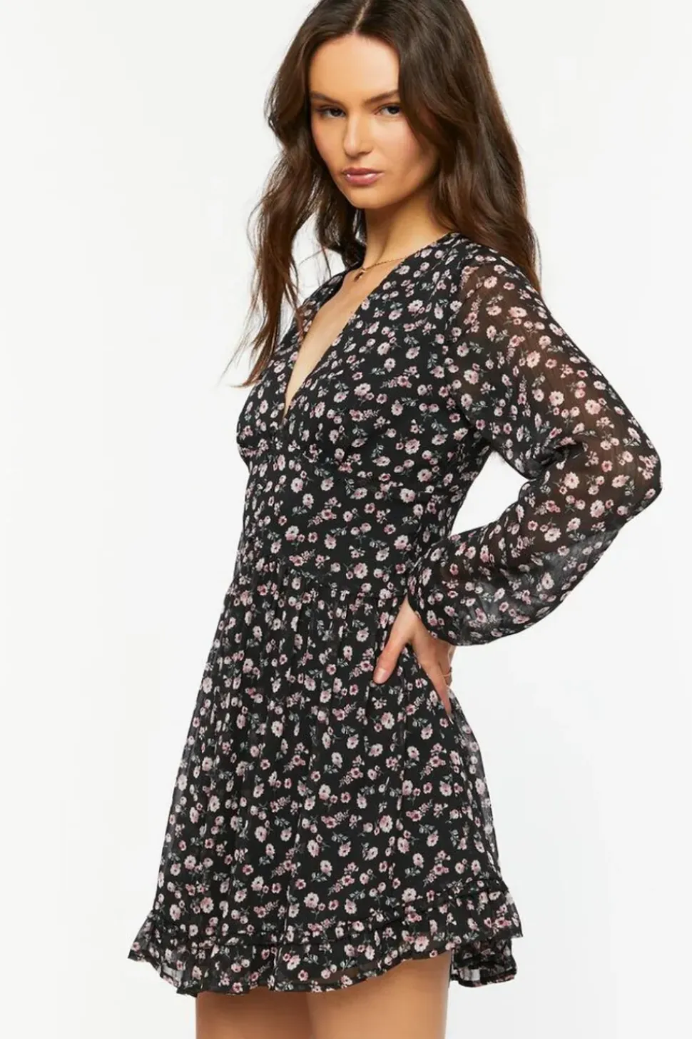 Ditsy Floral V-Neck Mini Dress