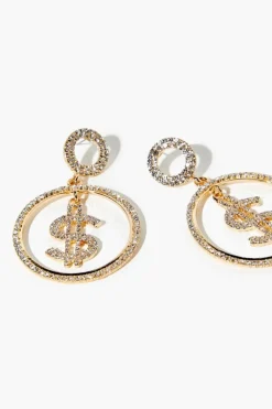 Dollar Sign Drop Hoop Earrings
