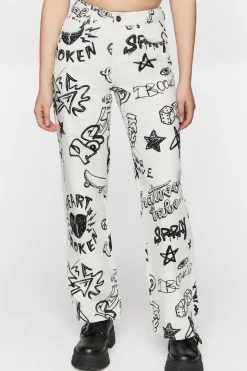 Doodle Graphic 90S-Fit High-Rise Jeans